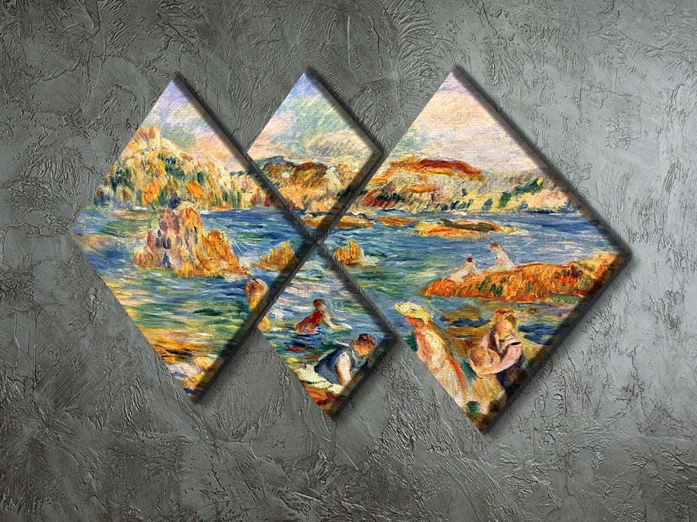 A 4-square multi-panel canvas featuring Renoir's 'At the Beach of Guernesey', showcasing vibrant beach scene.